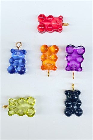 Jelly Bear Plastic Necklace and Earring Tip 6 Pcs. Colorful 6 Pcs.