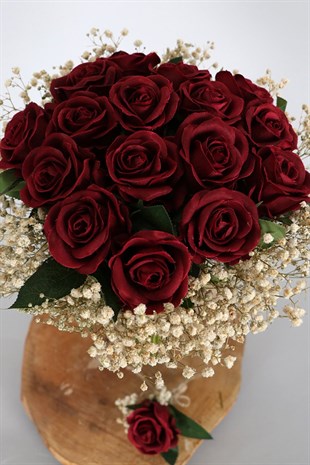 Velvet Rose Bridal Bouquet Set of 2 Claret Red