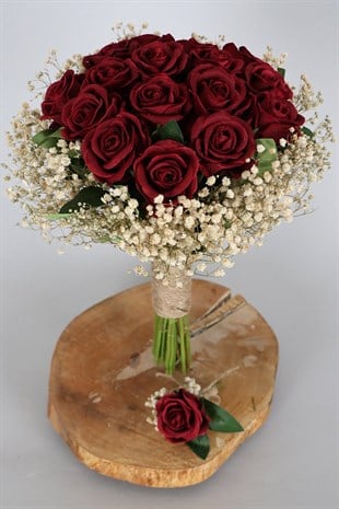 Velvet Rose Bridal Bouquet Set of 2 Claret Red