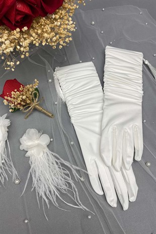 Kadife Güllü Gelin Buketi,Nikah Şapkası ve Gelin Eldiveni Seti