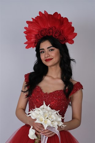Velvet Rose Feathered Special Design Bridal Henna Crown