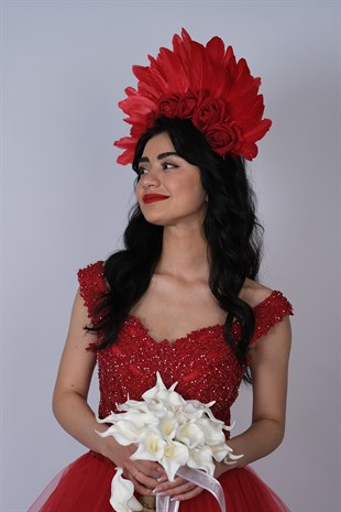 Velvet Rose Feathered Special Design Bridal Henna Crown