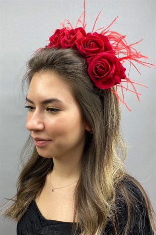 Kadife Güllü Tüylü Vendi Kına Tacı