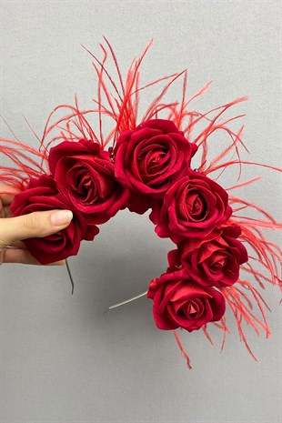 Kadife Güllü Tüylü Vendi Kına Tacı