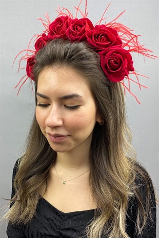 Kadife Güllü Tüylü Vendi Kına Tacı