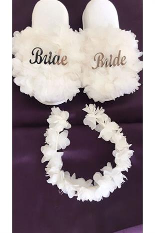Kadın Beyaz Bride Taç Terlik