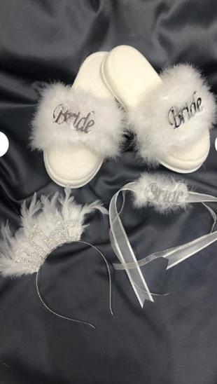 Kadın Beyaz Bride Taç Terlik
