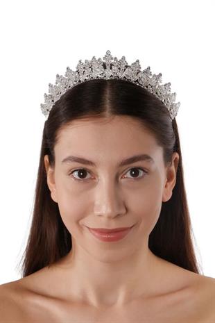 Kadın Gelin Zirkon Tacı Parlak Taşlı Gelin Tacı  Özel Tasarım
