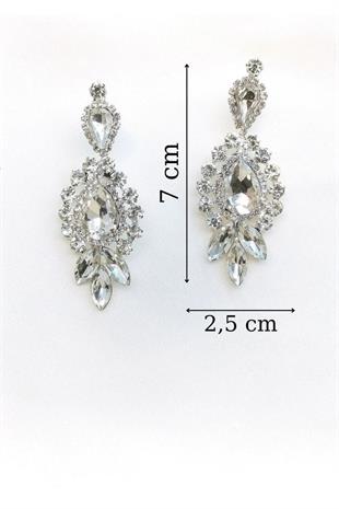 Kadın Gümüş Rengi Kristal Taşlı Damla Sallantılı Abiye Küpe