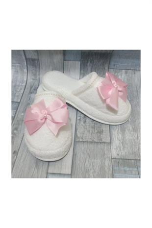 Kadın Pembe Büyük Fiyonklu Lohusa Tacı ve Lohusa Terliği Set