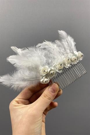 Kagıt Güllü Ve Tüylü Taraklı Dış Çekim Gelin Saç Tokası