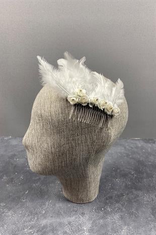 Kagıt Güllü Ve Tüylü Taraklı Dış Çekim Gelin Saç Tokası