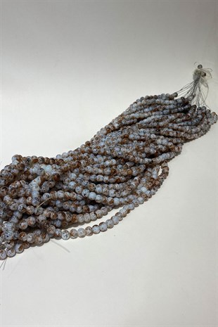 Kahve Gri Desenli Dizi Cam Boncuk 8 mm