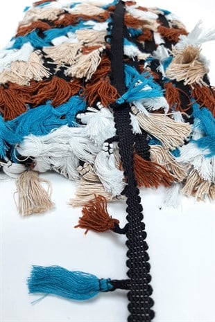 Kahve Mavi Pamuklu Saçak Püskül