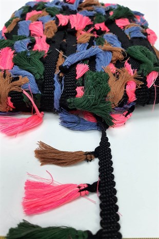 Kahve Pembe Pamuklu Saçak Püskül