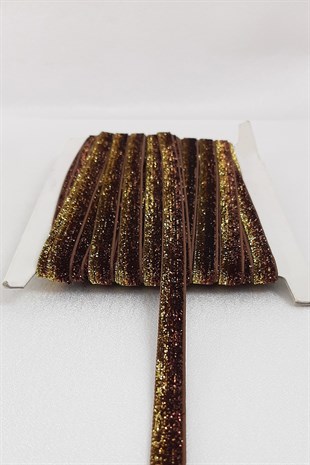 Coffee Wrapped Glittery Velvet Ribbon 1 cm