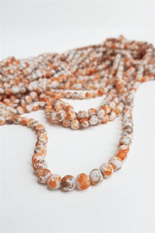 Kahve Turuncu Desenli Dizi Cam Boncuk