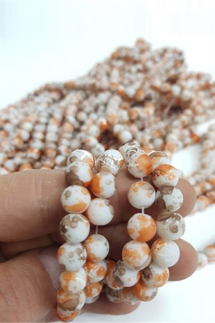 Kahve Turuncu Desenli Dizi Cam Boncuk