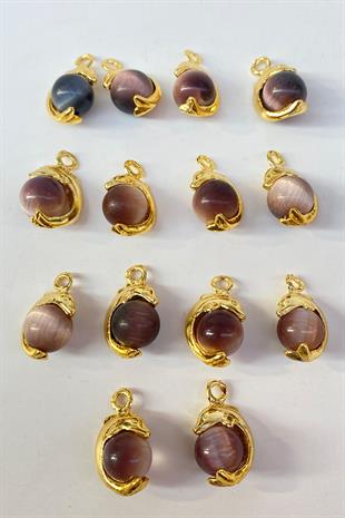 Brown Round Natural Stone Gold Detailed Pendant