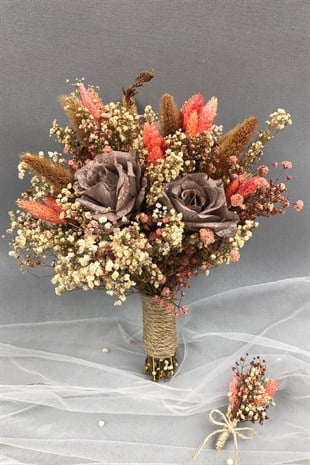 Brown Bride Bouquet and Groom Boutonniere