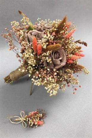 Brown Bride Bouquet and Groom Boutonniere