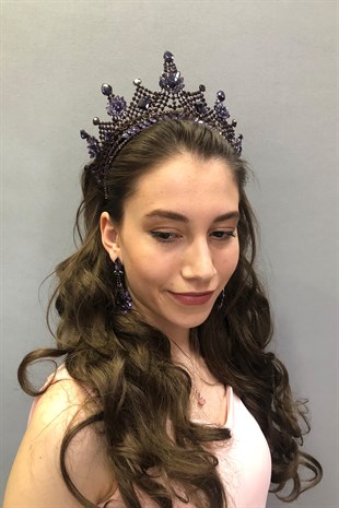 Kajam Model Purple Bridal Henna Tiara and Earring