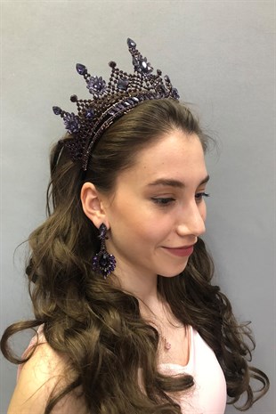 Kajam Model Purple Bridal Henna Tiara and Earring