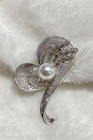 بروش طوق فستان من حجر اللؤلؤ على شكل قلب