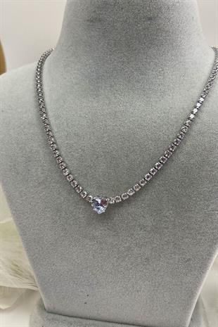Heart Design Stone Zircon Shiny Necklace