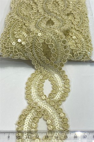 Kapiçino Pullu Su Yolu Desenli Dantel Şerit