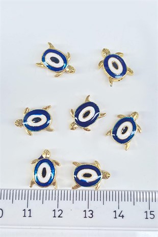 Turtle Evil Eye Glass Bead Pendant Blue 1 Pcs