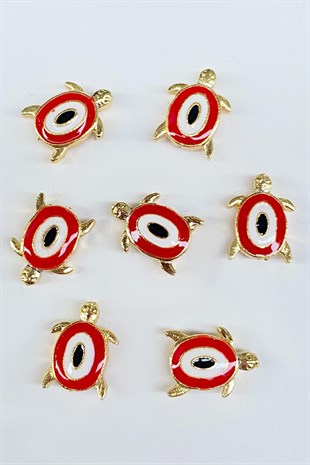 Turtle Evil Eye Glass Bead Pendant Red 1 Pcs