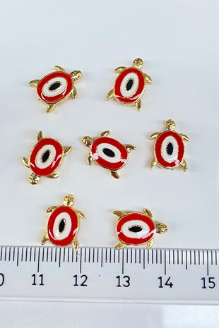 Turtle Evil Eye Glass Bead Pendant Red 1 Pcs