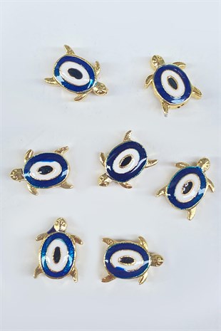 Turtle Evil Eye Glass Bead Pendant Blue 1 Pcs