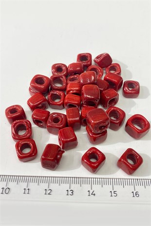 عقد خرز زجاجي مربع ورأس سوار 5 قطع أحمر