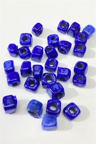 Kare Cam Boncuk Kolye ve Bileklik Ucu 5 Adet Koyu Mavi