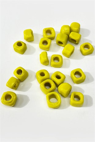 Kare Cam Boncuk Kolye ve Bileklik Ucu 5 Adet Sarı