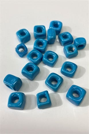 Kare Cam Boncuk Mavi Kolye ve Bileklik Ucu 5 Adet