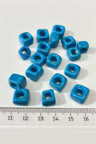 Kare Cam Boncuk Mavi Kolye ve Bileklik Ucu 5 Adet