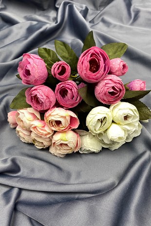 Karışık Şakayık Yapay Gonca Gül Çiçek Demeti 3 Adet