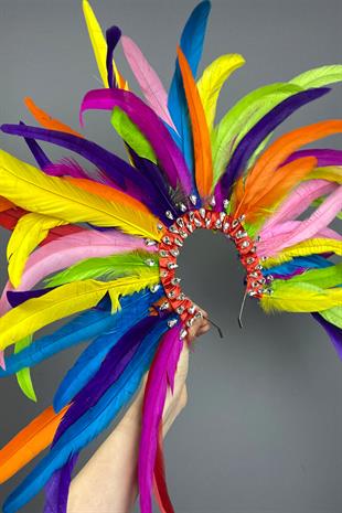 Karnaval Tüylü Taşlı Gelin Kına Tacı Kostüm Tacı