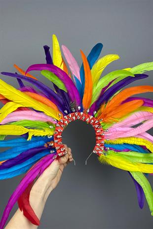 Karnaval Tüylü Taşlı Gelin Kına Tacı Kostüm Tacı