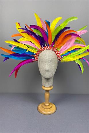 Karnaval Tüylü Taşlı Gelin Kına Tacı Kostüm Tacı