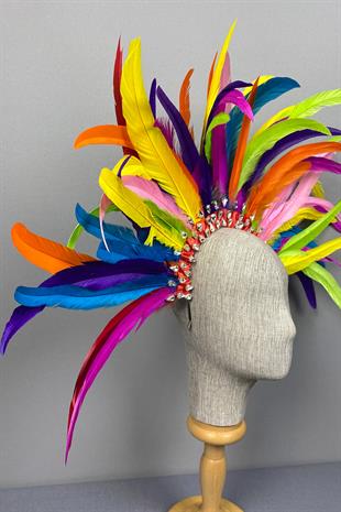 Karnaval Tüylü Taşlı Gelin Kına Tacı Kostüm Tacı