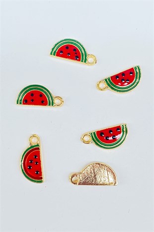 Watermelon Patterned Metal Pendant Red 1 Pcs