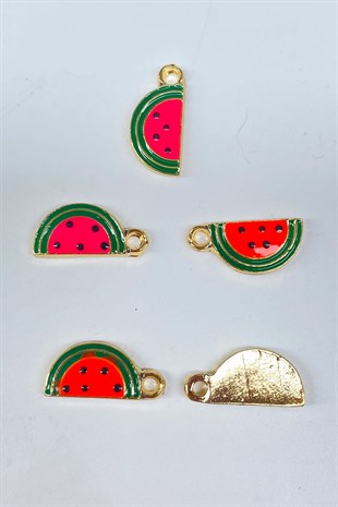 Watermelon Motif Metal Pendant Red 1 Pcs