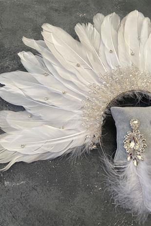 Eagle Feathered Crystal Beaded Bridal Henna Tiara and Earring