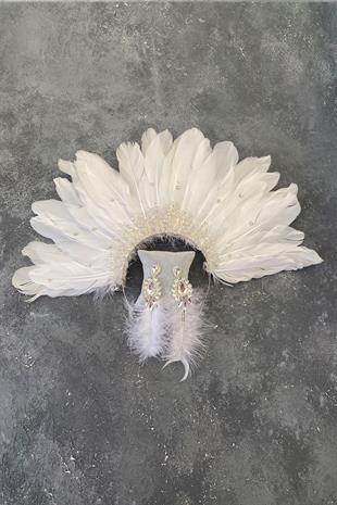 Eagle Feathered Crystal Beaded Bridal Henna Tiara and Earring