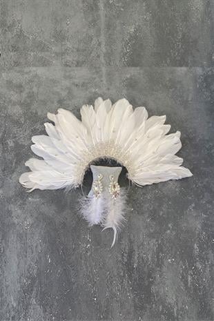 Eagle Feathered Crystal Beaded Bridal Henna Tiara and Earring
