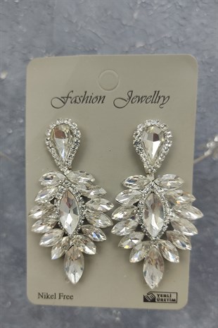 Kastra Model Gelin Tacı Ve Damla Taşlı Küpe